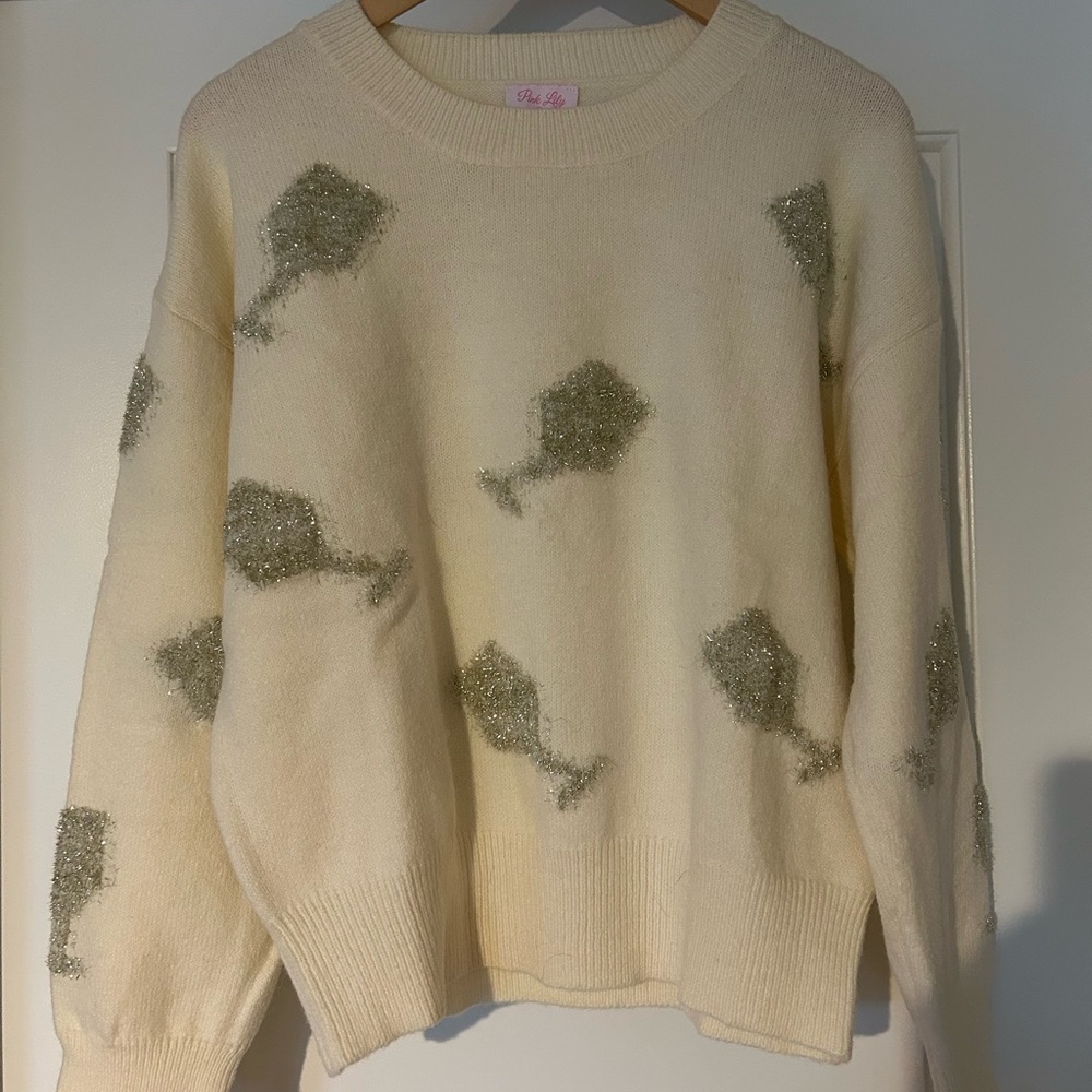 Pink Lily Cream Sweater with Glitter Accents